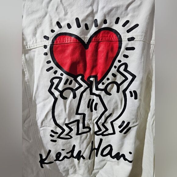 H&M x KEITH HARING White Denim Jacket - Size Large - Picture 4 of 7